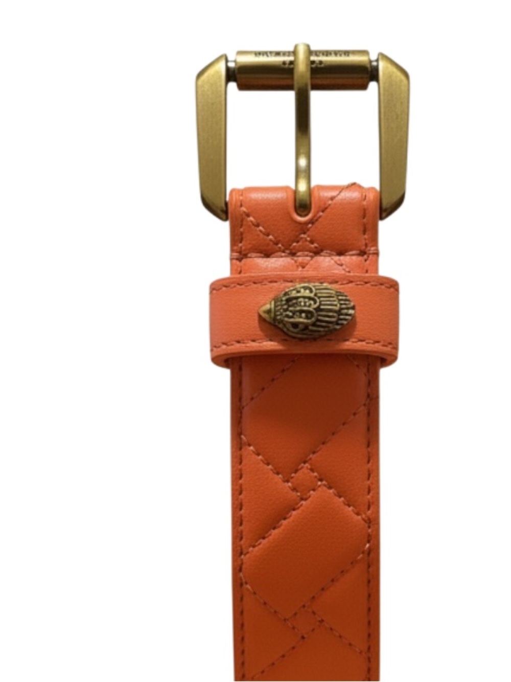 Orange Kurt Geiger Quilted Leather Belt with Brass Buckle Size L/XL NWT